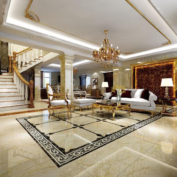 金艾陶大理石瓷砖土耳其浅灰白KYS8089瓷砖客厅效果图