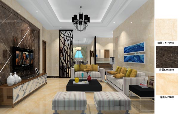 陶瓷一线品牌金艾陶瓷砖客餐厅效果图